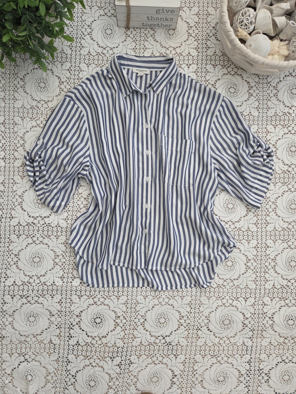 beachlunchlounge Navy & White Murphy Striped Shirt  Size L - Picture 5 of 9